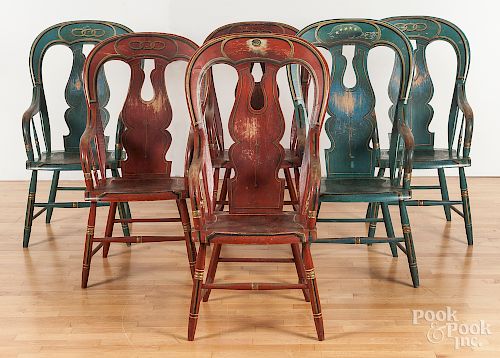 Set of six Odd Fellows lodge chairs