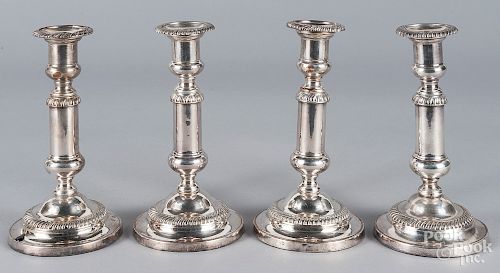 Set of four Sheffield silver plate candlesticks