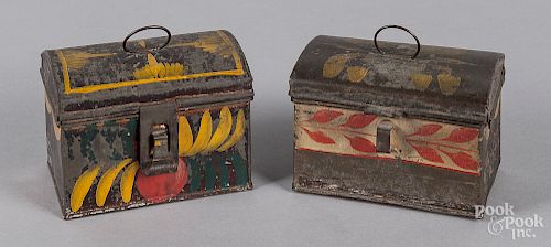 Two small toleware dome lid boxes