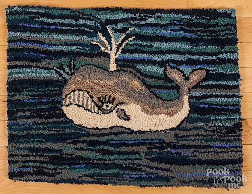 Hooked rug of a whale