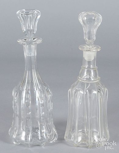 Two Pittsburgh glass pillar mold decanters