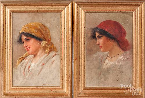 Pair of Italian oil on canvas female portraits