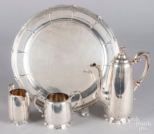 Sterling silver four-piece tea service tray