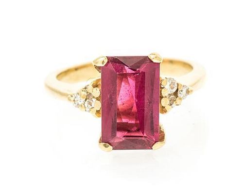* A Collection of 14 Karat Yellow Gold, Pink Tourmaline and Diamond Jewelry, 9.40 dwts.