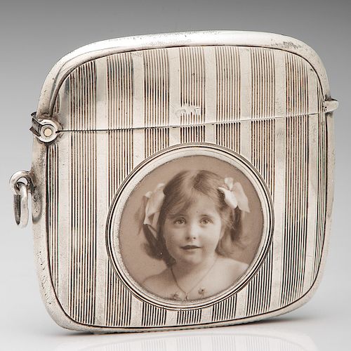 English Sterling Match Safe with Photo Ceramic Portrait