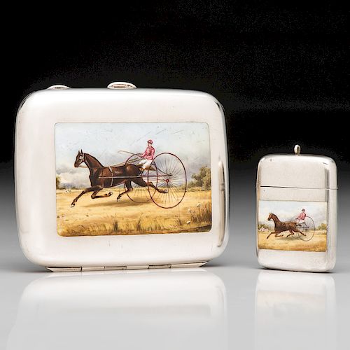 Sulky and Jockey Sterling Cigarette Case and Match Safe