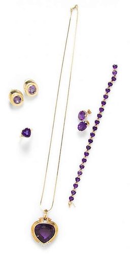 A Collection of Yellow Gold, Amethyst and Diamond Jewelry, 30.30 dwts.