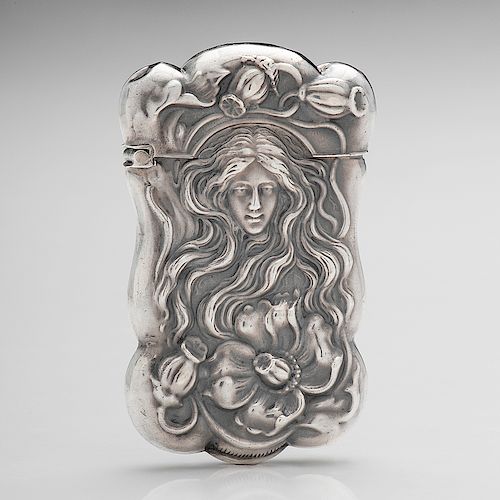 Art Nouveau Sterling Match Safe with Woman's Head and Floral Decoration