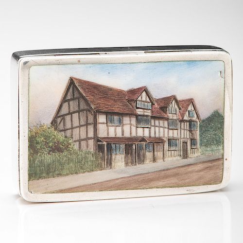 English Sterling Match Safe with Shakespeare's Home