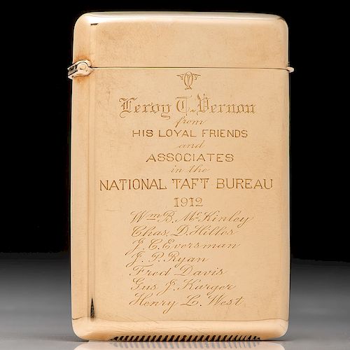Battin & Co. 14K Gold Presentation Match Safe, National Taft Bureau