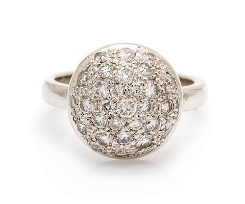A 14 Karat White Gold and Diamond Dome Ring, 2.10 dwts.