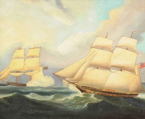 AMERICAN SCHOOL (19th Century) A PAINTING, "Sea Battle,"