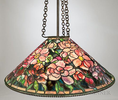 Tiffany Crimson Bouquet Mosaic Glass Hanging Lamp