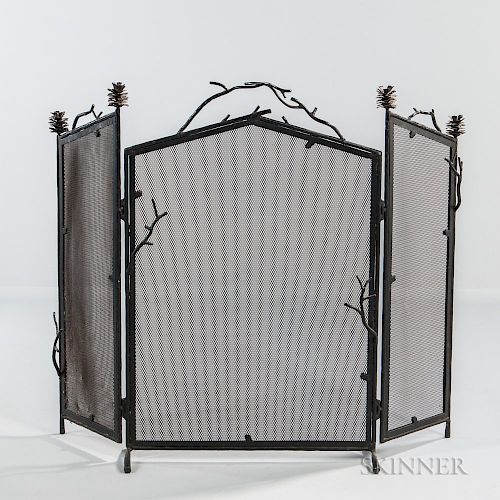 Palechek Trifold Arts and Crafts-style Firescreen