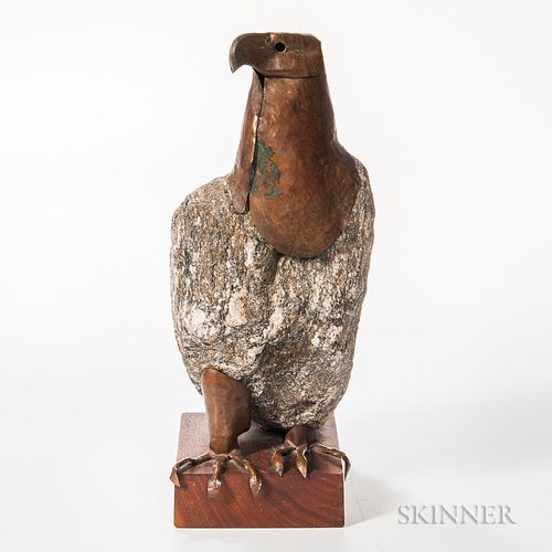 Copper and Stone Eagle Sculpture