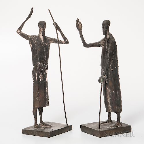 Two Franz Fischer (1900-1980) Patron Saints of Zurich  Abstract Bronze Sculptures