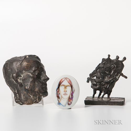 Two Franz Fischer (1900-1980) Small Bronze Sculptures and a Porcelain Figure