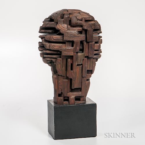 David Crissy Packard (1928-1968) Modernist Wood Sculpture of a Head