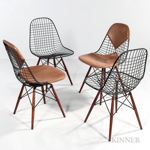 Four Ray and Charles Eames for Herman Miller Early Production PKW-2 Wire Chairs