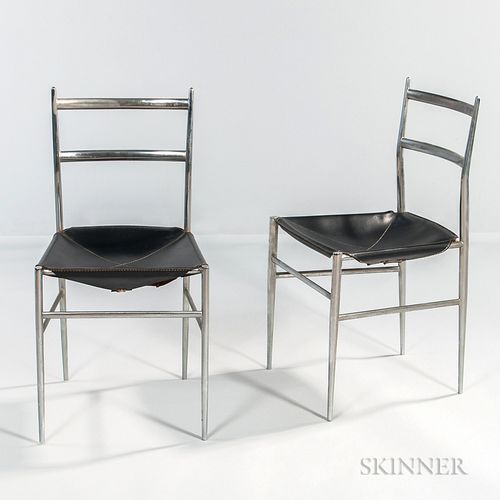 Pair of Aluminum and Leather Side Chairs