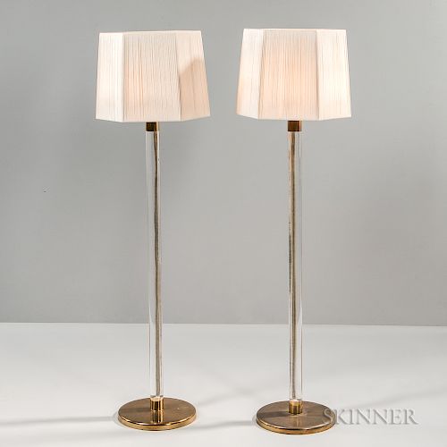Pair of Lucite Floor Lamps with Cord Shades