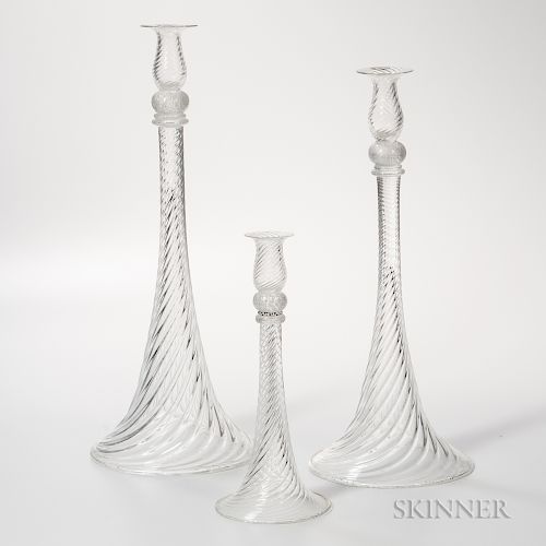 Three Seguso Vetri D'Arte Murano Glass Candleholders