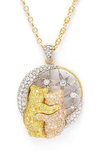* An 18 Karat Gold, Diamond and Colored Diamond "Teddy Love" Pendant Necklace, Ambros, 24.40 dwts.