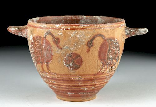 Greek Corinthian Pottery Skyphos with Swans