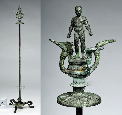 Etruscan Bronze Candelabrum w/ Athlete, ex-Christie's