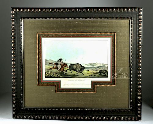 Rindisbacher Color Lithograph, Hunting the Buffalo 1837