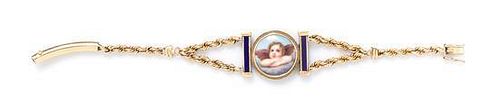 * A Yellow Gold and Painted Miniature "Putti" Bracelet, 15.20 dwts.