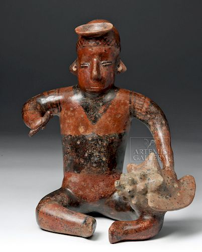 Colima Seated Musician w/ Conch Shell Instrument