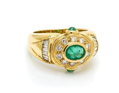 An 18 Karat Yellow Gold, Emerald and Diamond Ring, 5.20 dwts.
