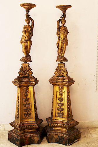 Pair of Genoese Palace Hall  lamp Stands 