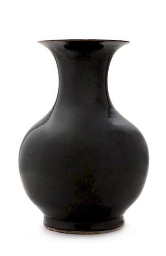 A Chinese Monochrome Iron Dust Glazed Vase Height 13 1/8 inches.