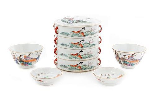Five Chinese Famille Rose Porcelain Articles Height of tallest 6 1/2 inches.