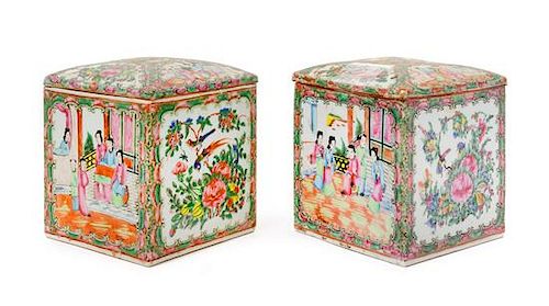 Two Chinese Rose Medallion Covered Jars Height of each 6 3/4 inches.