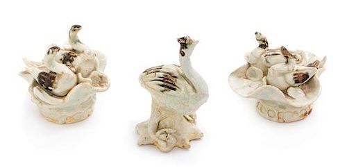 Three Chinese Qingbai Porcelain Figures of Cranes Height of tallest 3 3/8 inches.