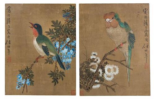 Attributed to Ren Bonian, (1840-1895), Birds Perched on Flowering Branches
