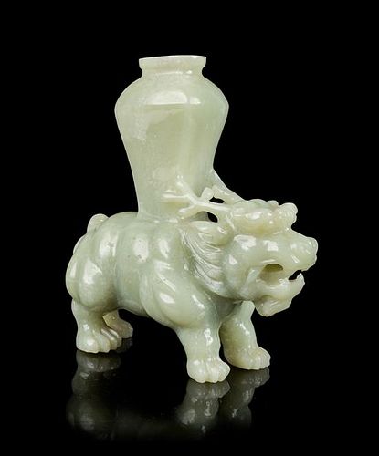 A Chinese Celadon Jade Animal Form Vessel Height 5 1/4 inches.