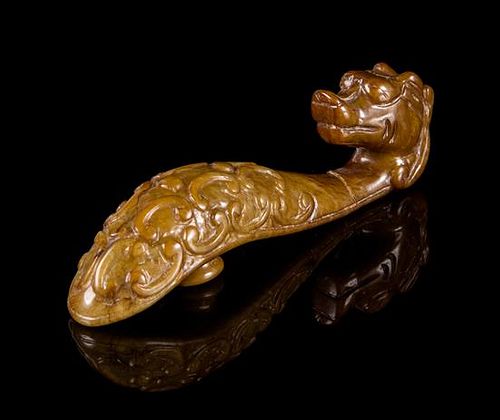 A Chinese Yellow Jade Belt Hook Length 4 5/8 inches.