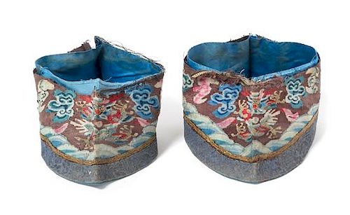 * A Pair of Chinese Kesi Embroidered Silk Cuffs