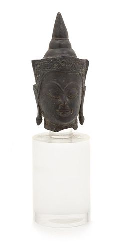 A Thai Bronze Head Head of Buddha Height 5 3/4 inches.