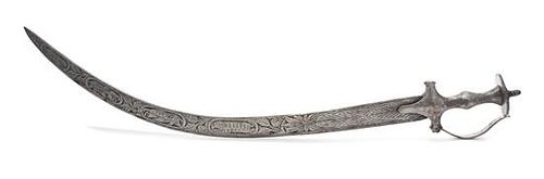 An Indian Tulwar Crescent Blade Sword Length overall 28 inches.