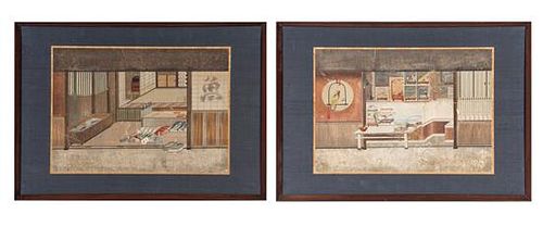 Two Japanese Ink and Color on Paper 14 x 19 7/8 inches (each image).