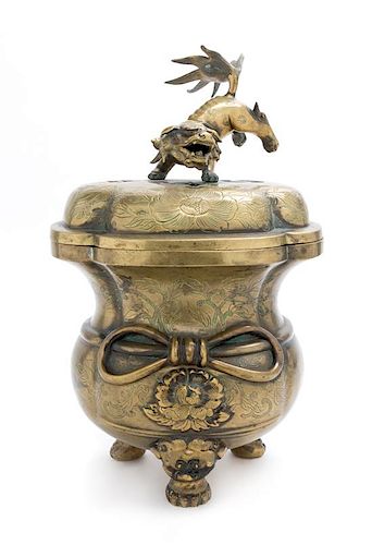 A Japanese Bronze Censer Height 16 inches.