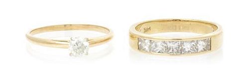 A Collection of 14 Karat Yellow Gold and Diamond Rings, 3.80 dwts.