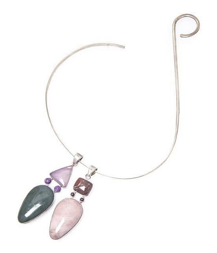 * A Collection of Sterling Silver, Hardstone and Amethyst Jewelry, 45.10 dwts.