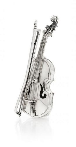* A Silver Miniature Violin Figurine, Vittorio Angini. 8.20 dwts.