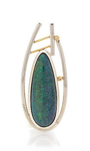 * A Silver, Gold, Diamond and Treated Opal Pendant, 18.70 dwts.